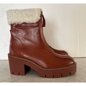 Charles by Charles David Brown Faux Fur Lined Faux Leather Ankle Lug Boot 6 NWT